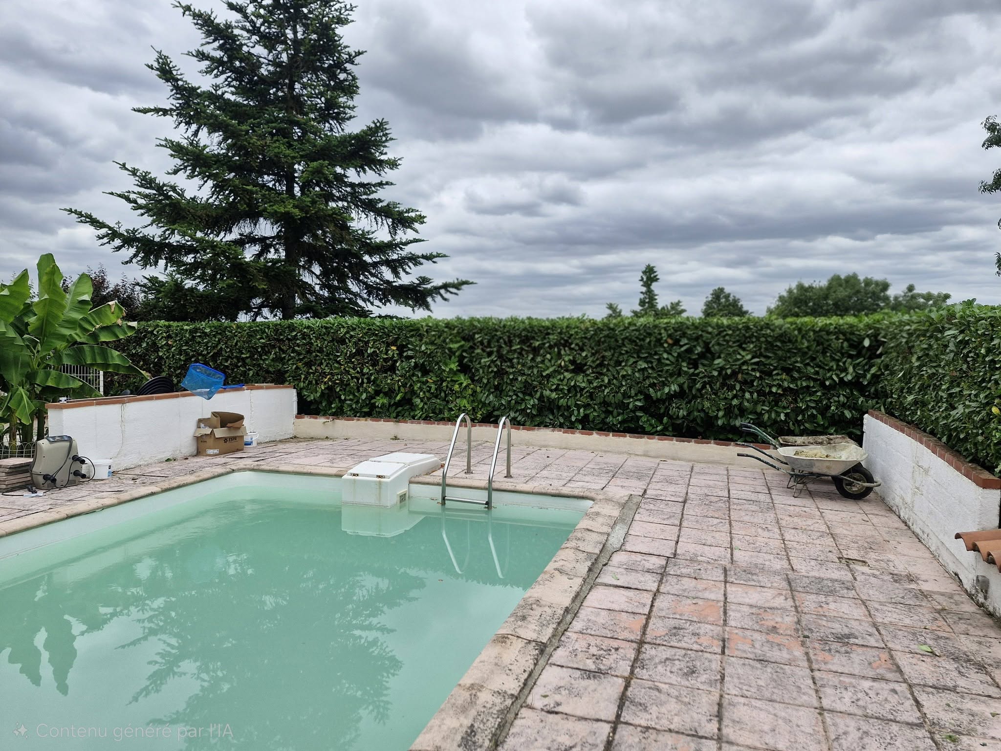 Piscine avec terrasse à rénover par lj, chantier paysager privé en cours à gimont